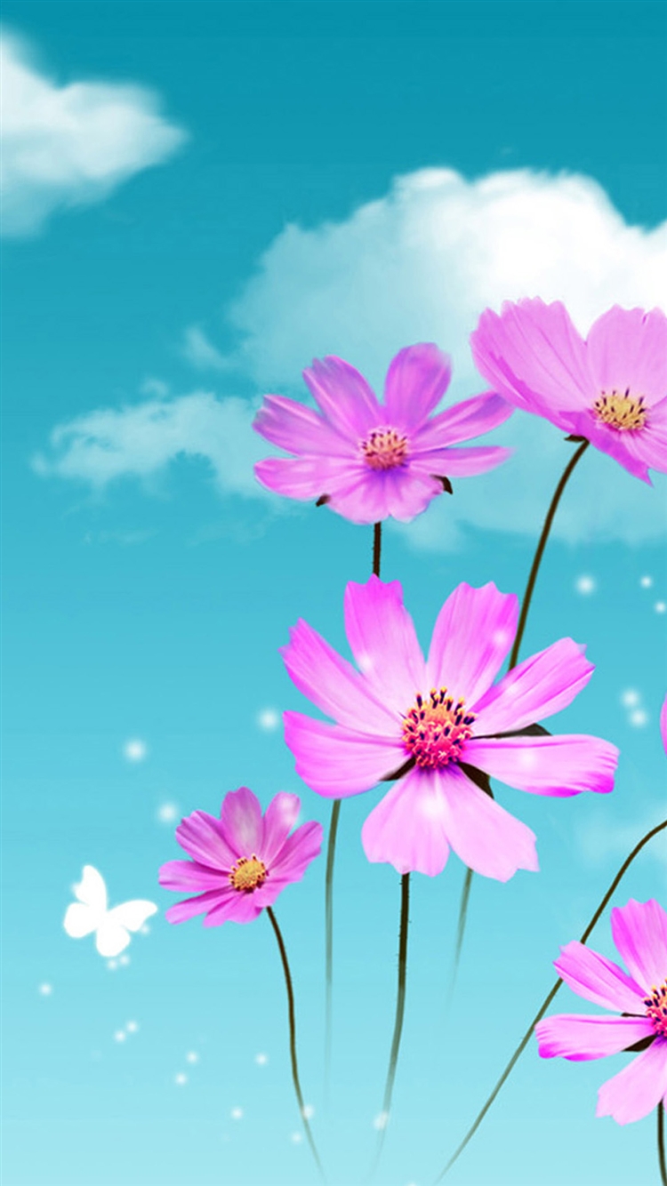 ピンクの花と蝶 Iphone6壁紙 Wallpaperbox