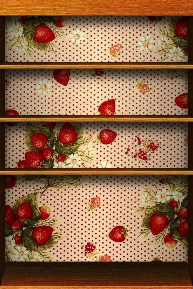 かわいいイチゴの棚のスマホ用壁紙(iPhone4S用)