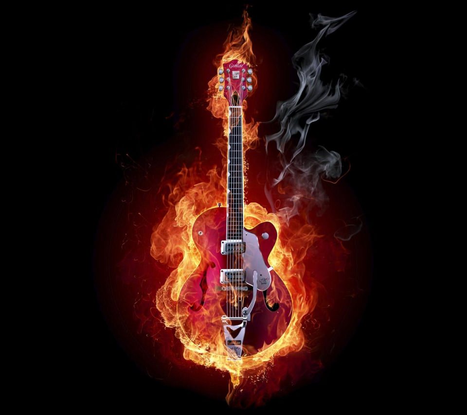 燃えるギターのスマホ用壁紙(Android用/960×854)
