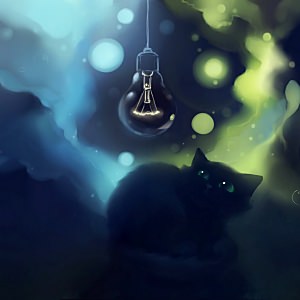 ランプと黒猫の壁紙(iPad3用/2048×2048)