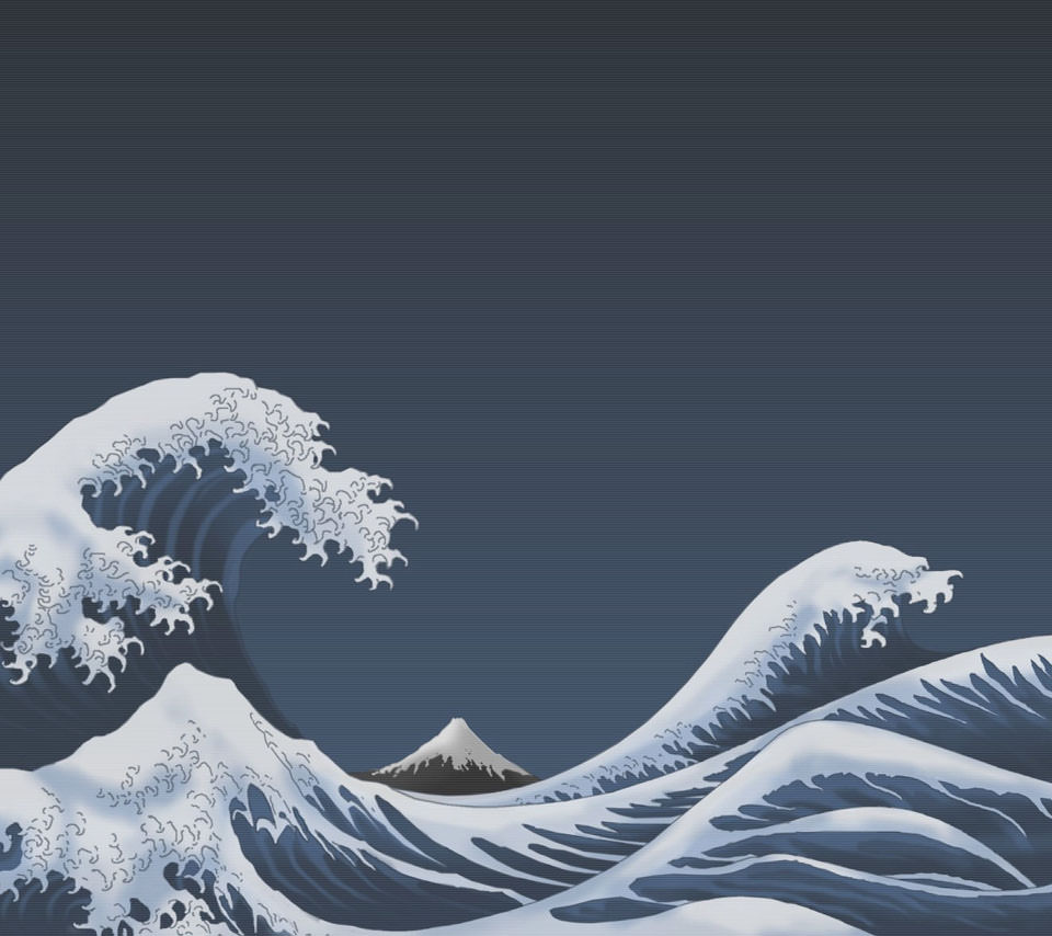 白波と富士山のスマホ用壁紙(Android用/960×854)
