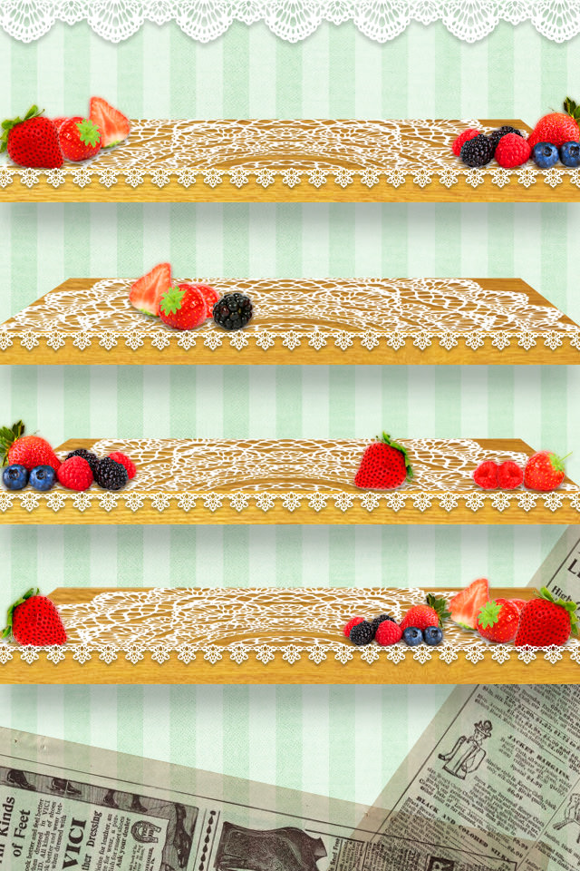 かわいいイチゴの棚 スマホ用壁紙(iPhone用/640×960)
