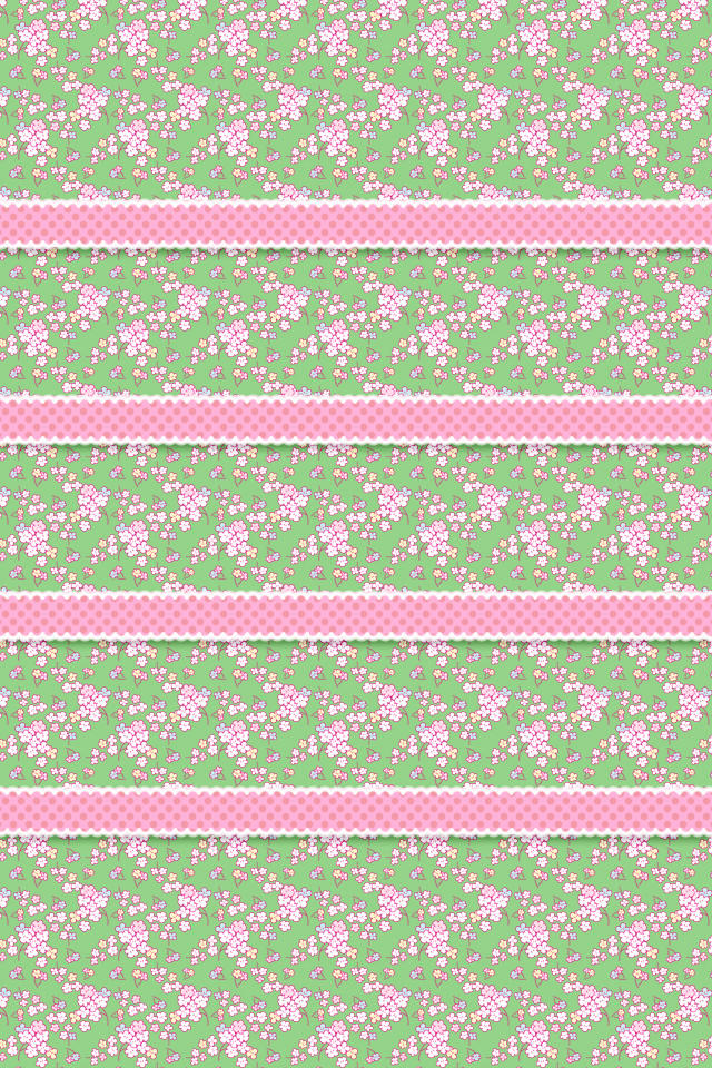 和風なサクラ(緑/ピンク) スマホ用壁紙(iPhone用/640×960)