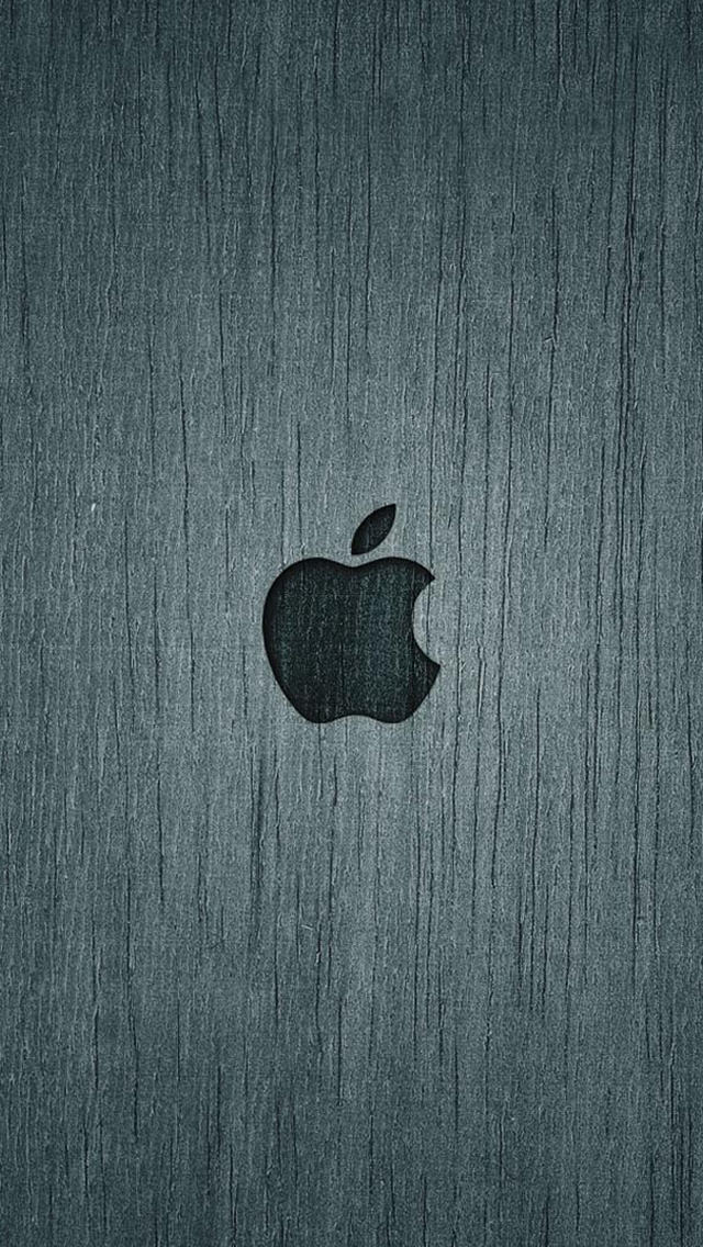 ウッド調のAppleロゴ iPhone5 スマホ用壁紙