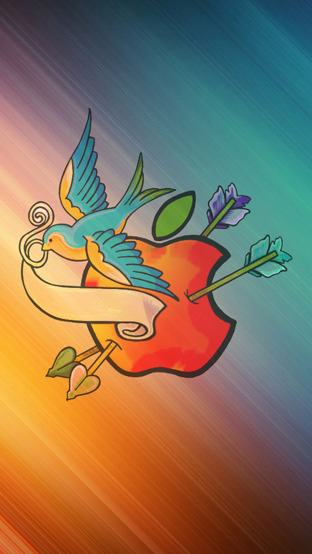 青い鳥とアップルロゴ iPhone5 スマホ用壁紙