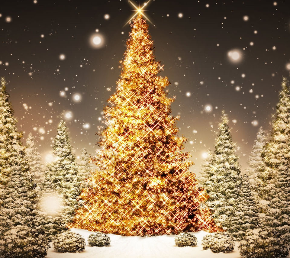 キラキラのクリスマスツリー Androidスマホ壁紙
