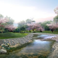 桜咲く川沿い Androidスマホ壁紙