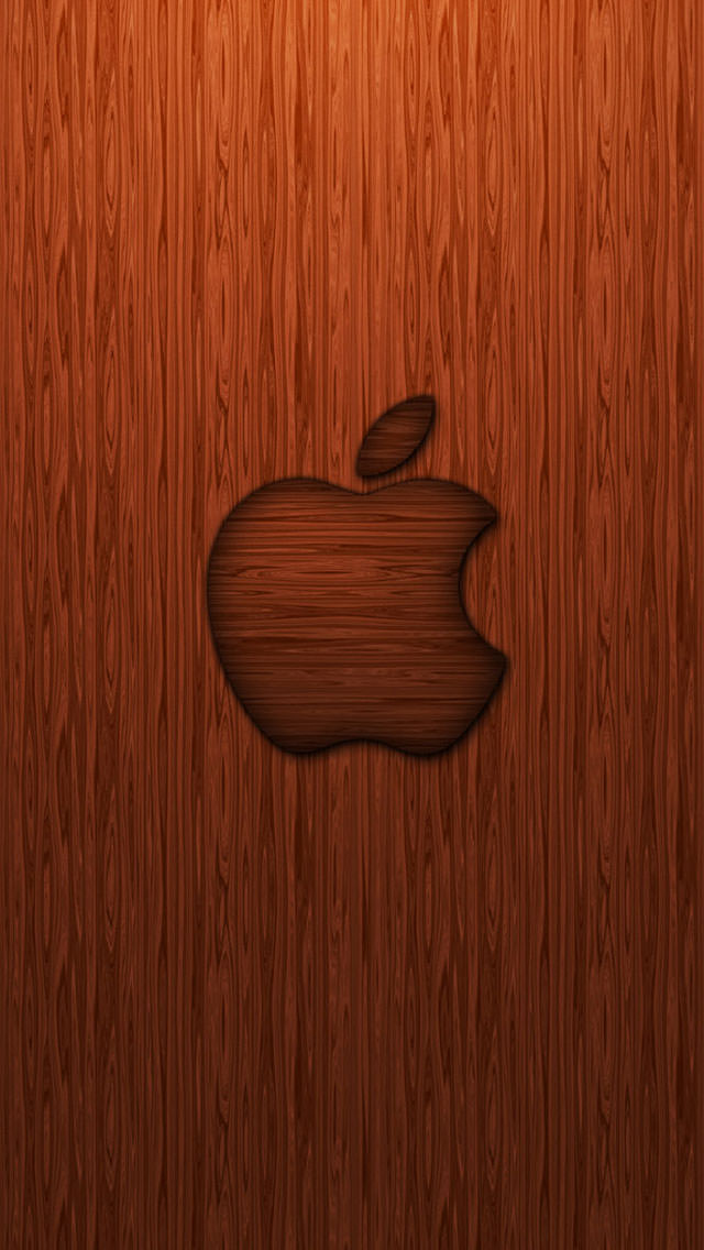 ウッド調のアップルロゴ iPhone5 スマホ用壁紙