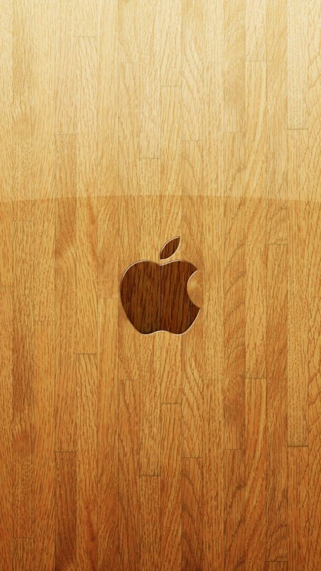 綺麗なウッド調のアップルロゴ Iphone5 スマホ用壁紙 Wallpaperbox