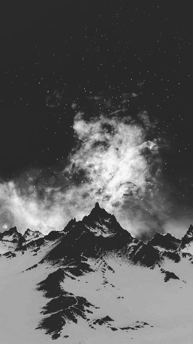 モノクロの山脈と星空 iPhone5 壁紙