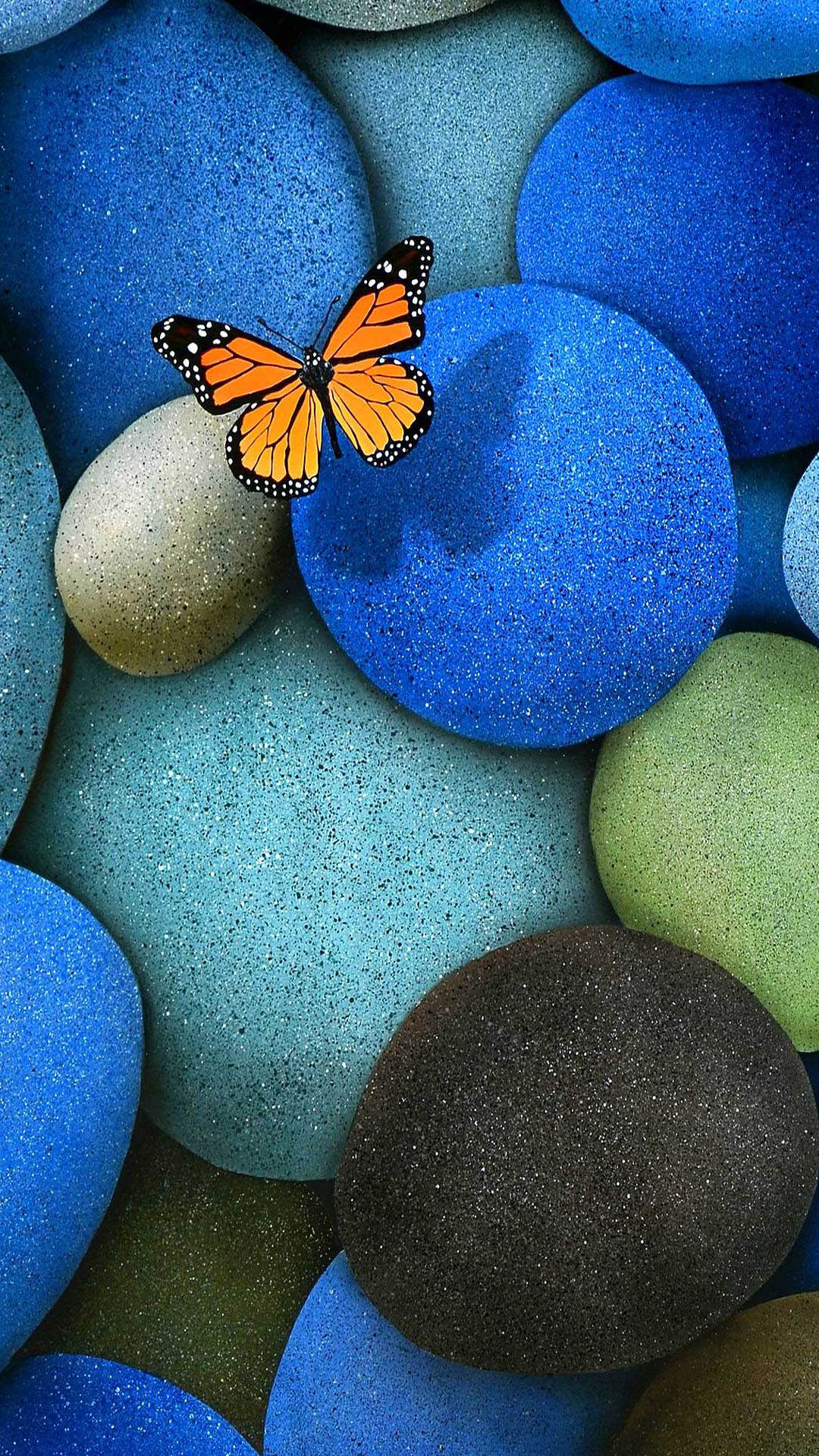 青い石と蝶 iPhone6 Plus 壁紙