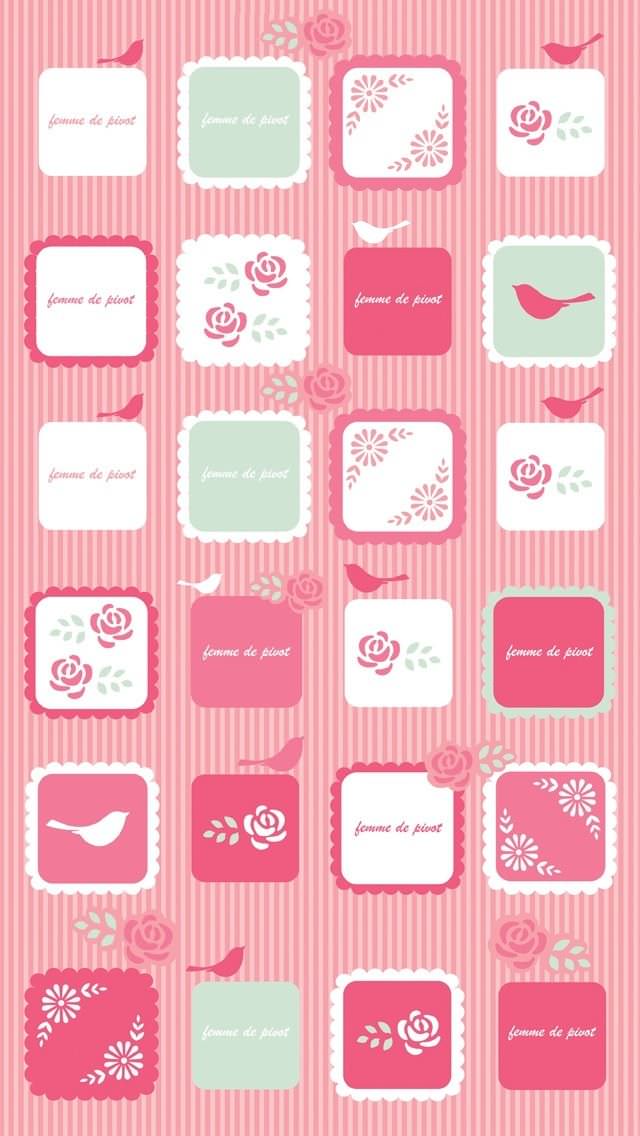 ピンクのボーダーと鳥 iPhone5壁紙