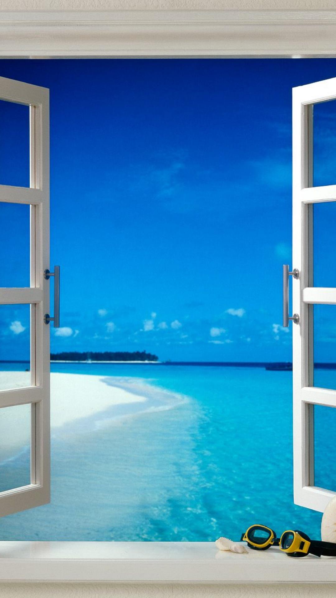 窓から望むビーチ iPhone6 Plus壁紙