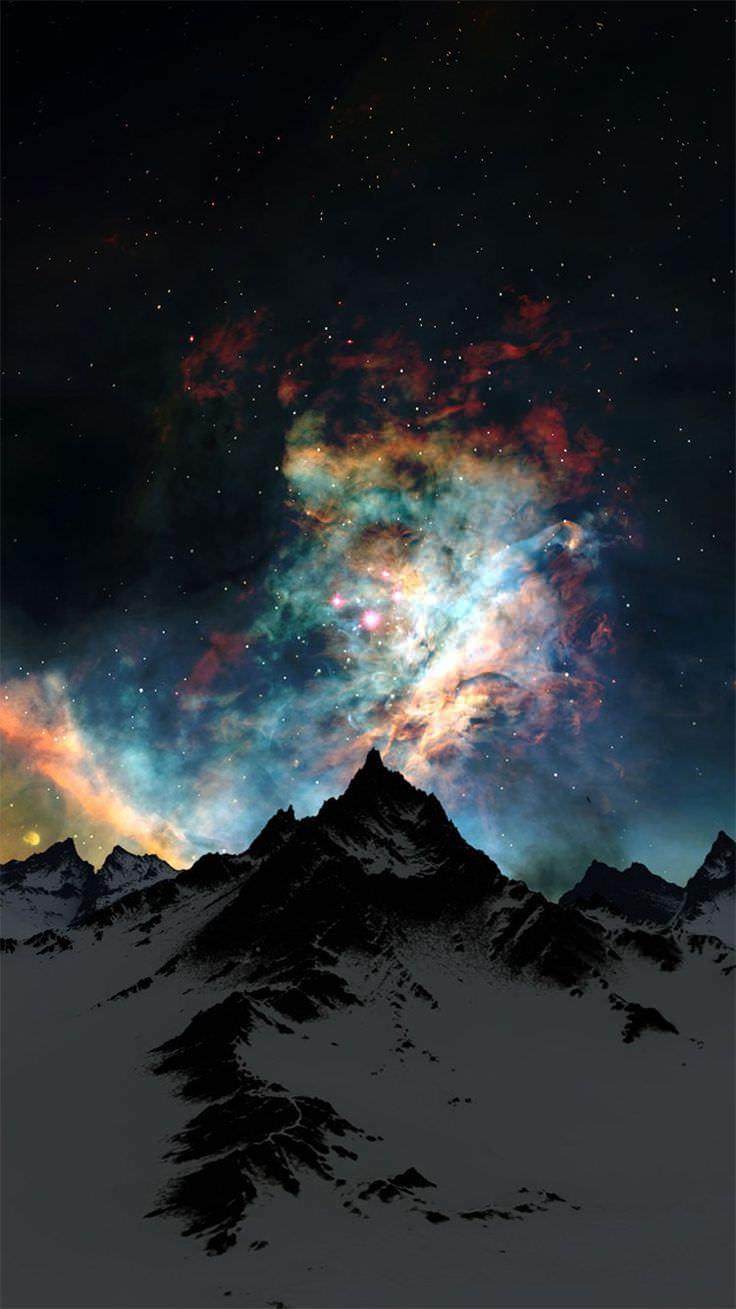 冬の雪山と夜空 iPhone6壁紙