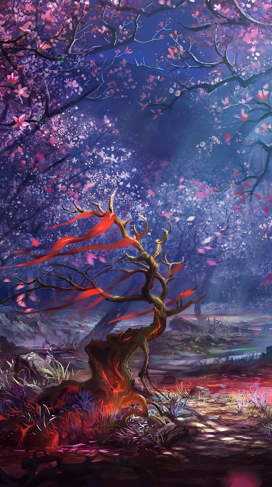 桜と朽ちた木 iPhone6壁紙